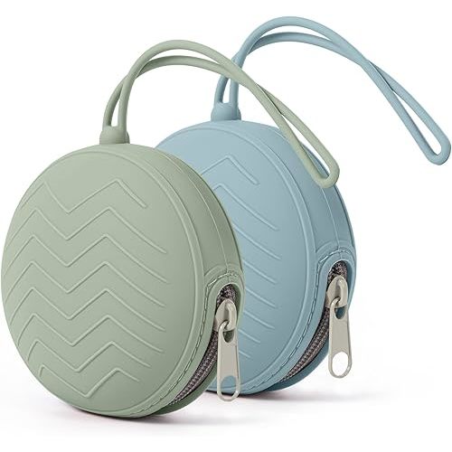 Silicone Pacifier Holder Case 2 Pack, BPA Free Silicone Soother Pouch, Portable Silicone Pacifier Container Case Blue and Green