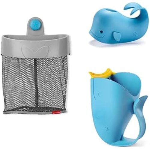 Skip Hop Baby Bath Time Gift Set with Bath Toy Organizer, Rinser, and Spout Cover, Blue