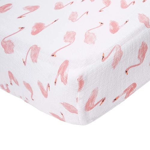 aden + anais Essentials Classic Crib Sheet, 100% Cotton Muslin, Super Soft, Breathable, Tailored Snug Fit, Briar Rose - Swans