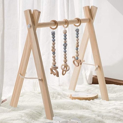 funny supply Wooden Baby Gym with 3 Gym Toys Foldable Baby Play Gym Frame Activity Center Hanging Bar Newborn Gift Grey - Grey play gym