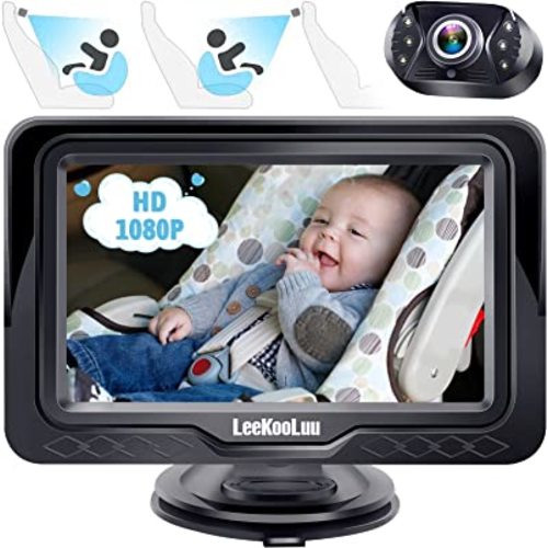 Baby Car Camera Ease Installation - Gift for Newborn Protect Baby's Eyes Color Image Clear Night Vision HD 1080P No-Sloshing Hide Lights 150° Wide View Angle for 3 Kids - LK12