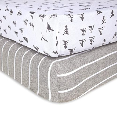 Burt's Bees Baby - Fitted Crib Sheets, 2-Pack, Boys & Unisex 100% Organic Cotton Crib Sheet for Standard Crib and Toddler Mattresses (Pine Forest) - Pine Forest/Stripe 2-pk