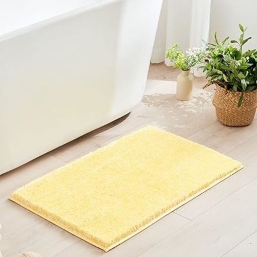 Douceur Sparkle Bath Mats for Bathroom Non Slip 32" X 20", Super Soft Microfiber Yellow Bathroom Rugs Washable, Fluffy Absorbent Bath Rugs, Quick Dry Shower Mat Gifts, Yellow and White