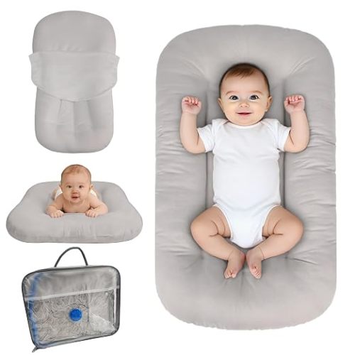Baby Lounger for Infants Babies 0-24 Months, Bionic Organic Lounger, Soft Cotton Breathable Infant Floor Seats & Loungers for Newborn Baby Shower Gifts (Grey)