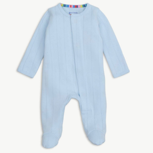 Blue Love Lines Pointelle Footie; Size: 0-3 months