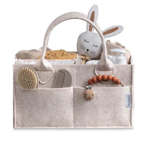 PUTSKA Baby Diaper Caddy Organizer - Nursery Storage Basket for Diaper Station, Baby Basket Shower Gift List and Registry Must-Have, Newborn Essentials, Nursery Decor for Boy or Girl - Mocha, Regular