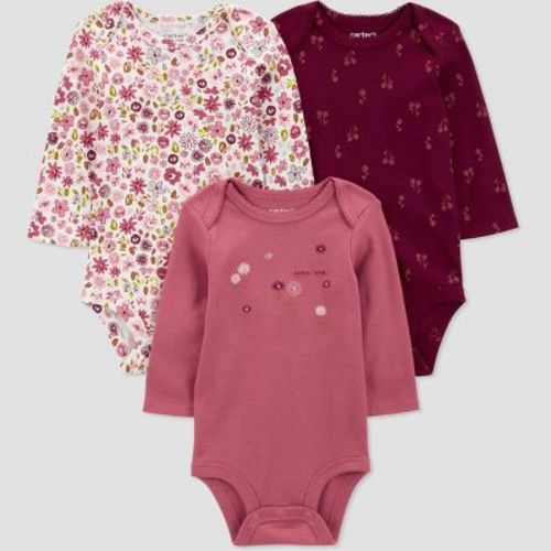 Carter's Just One You® Baby Girls' 3pk Long Sleeve Bodysuit - Dark Pink 3m