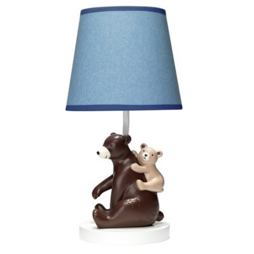 Lambs & Ivy Big Sky Blue/brown Mommy & Baby Bear Lamp With Shade & Bulb