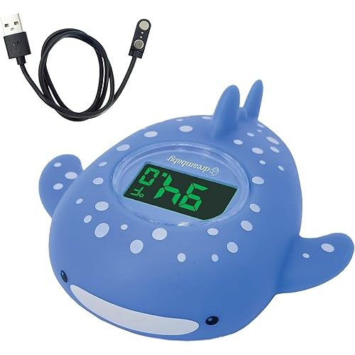 Dreambaby Whale Shark USB Rechargeable Baby Bath Thermometer - Instant Read, Digital Room and Baby Bathtub Water Fun Floating Toy - Newborn Must-Have