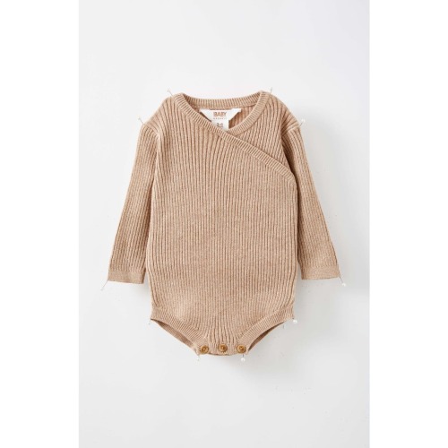 Organic Rib Knit Cross Over Tie Bubbysuit, 6-12M