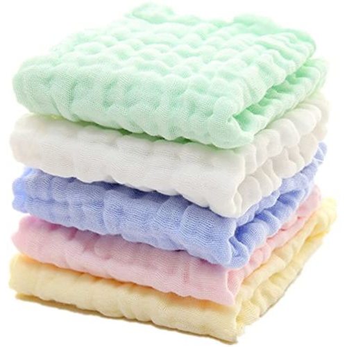 MUKIN Baby Muslin Washcloths - Natural Muslin Cotton Baby Wipes - Soft Newborn Baby Face Towel and Muslin Washcloth for Sensitive Skin- Baby Registry as Shower, 5 Pack 12x12 inches