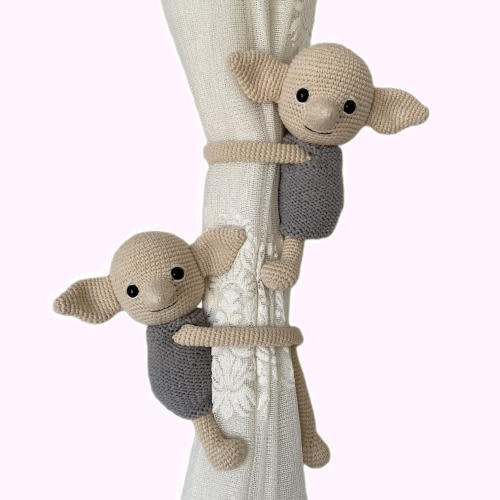 HP Themed House Elf Wizard Amigurumi Curtain Tie Back Holder Handmade Crochet Anti Bacterial Knitting Dobby Nursery Decor Baby Shower Gift