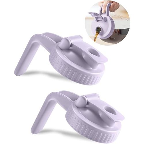 2 Pack Wide Mouth Mason Jar Lids V-Shaped with Handle, Mason Jar Pour Spout Lid with Extended Flip Lid Easy to Open, Airtight Leak Proof and Durable
