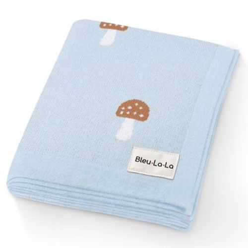 Bleu La La 100% Luxury Cotton Soft Knit Swaddle Baby Blanket for Blanket for Newborns and Infants Boys and Girls - Mushroom - Blue