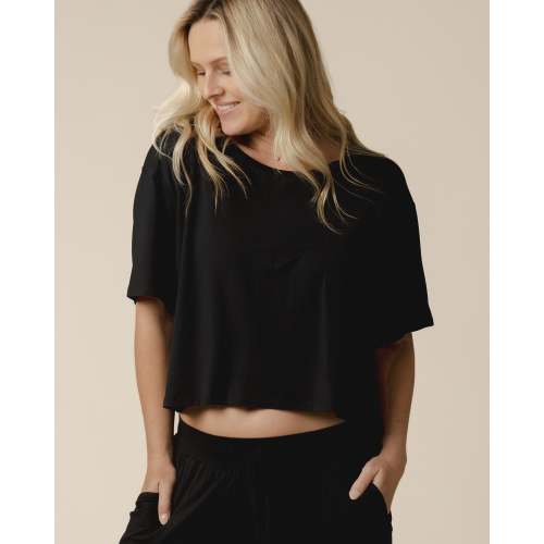 Aria Bamboo Casual Cropped Short Sleeve Top | Black - Kindred Bravely, size 1x