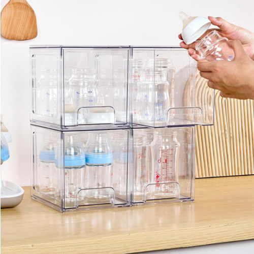 Vtopmart 4 Pack Stackable Storage Drawers, 6.6''Tall Acrylic Bathroom Makeup Organizers,Clear Plastic Drawers For Vanity, Undersink, Kitchen Cabinet,Pantry Organization and Storage