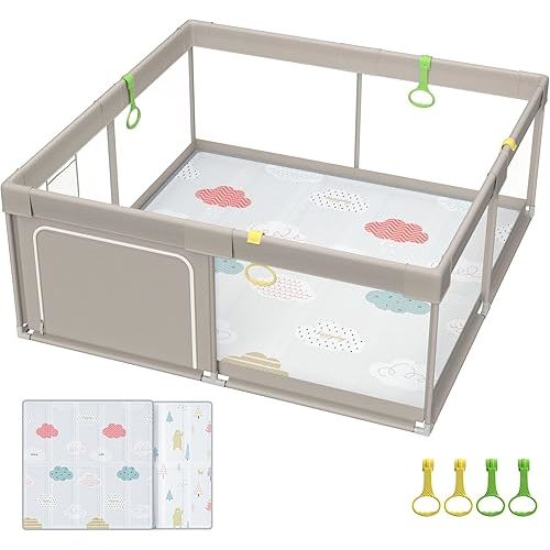 Baby Playpen with Mat, 71x59inch Playpen for Babies and Toddlers, Kids Play Pen, Extra Large Baby Playpen,Baby Fence,Big Playpen for Infants with Gate,Playard for Baby