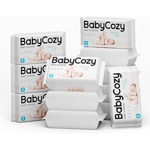 Babycozy BouncySoft Newborn Diapers for Sensitive Skin, Hypoallergenic Disposable Diapers, Plain White Diapers Without Chlorine, Soft Diapers for Baby&Infant&Preemie, Size 1(8-14lb) 72 Count