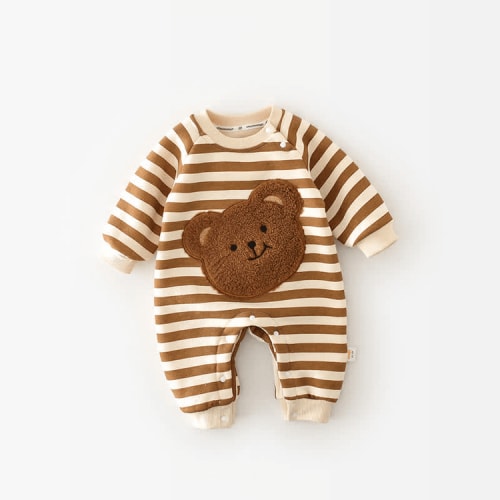 Baby Striped Bear Fleece Lined Romper