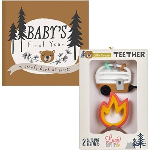 Lucy Darling Baby's 1st Year Memory Book & Baby Teether Bundle, Set Includes (1) Baby's 1st Year Memory Book, Camper and (1) Baby Teether, Camper
