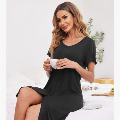 Ekouaer 3 Pack Women's Button Down Nightgowns Short Sleeve Night Shirts for Women Sleepwear V Neck Sleep Dress