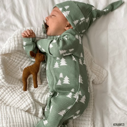 Organic Waffle Basic Zip Footie, Alpine Trees