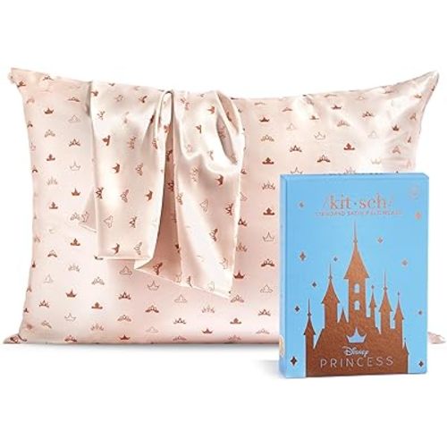 Kitsch x Disney Desert Crown Satin Pillowcase with Zipper for Hair & Skin, Softer Than Silk Pillow Cases Queen, Wrinkle-Free, Smooth and Cooling Satin Pillow Covers, Queen/Standard Size (19"x26")
