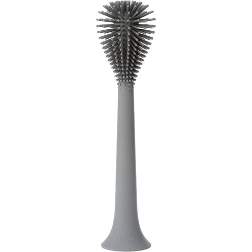 ezpz Bottle Brush (Gray) - Silicone Bottle Cleaning Tool with Long Sturdy Handle, Flexible Top for Tight Spaces - Gently Cleans Cups, Glasses, Bottles and Accessories - Suction Base, BPA-Free