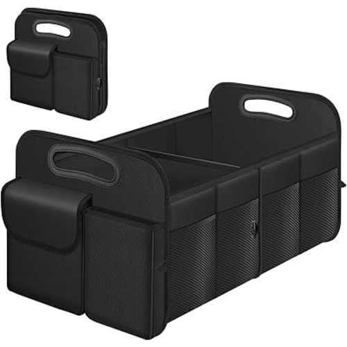 Trunk Organizer, Collapsible Waterproof Multi-Compartment Trunk Organizer for SUVs & Sedans, Car Storage Organizers with Reinforced Handles, Car Accessories for Women and Men, 52L, Black