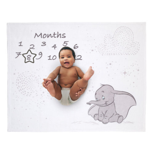 Disney NoJo Disney Dumbo White and Grey Super Soft Milestone Baby Blanket | Wayfair