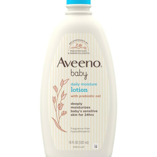 Aveeno Baby Daily Moisture Body Lotion for Sensitive Skin, Hypoallergenic Moisturizing Baby Lotion with Nourishing Oatmeal to Deeply Moisturize Baby's Skin, Fragrance-Free, 18 fl. oz