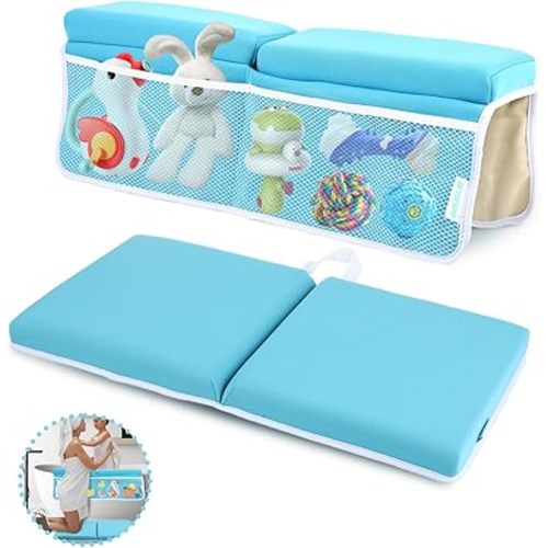 Bath Kneeler and Elbow Rest Pad, Thick Quick Dry Kneeling Mat, Large Bathtub Pad with Toy Organizer for Baby Bathing (Blue)
