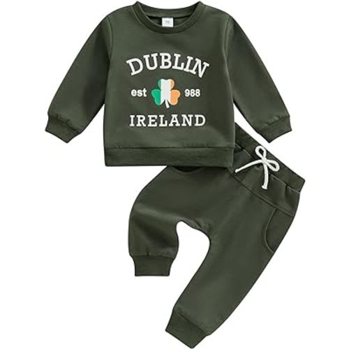 Twopumpkin St Pattys Day Baby Boy Outfit Toddler St Patrick Day Shirt Long Sleeve Crewneck Sweatshirt Clothes Pants Set