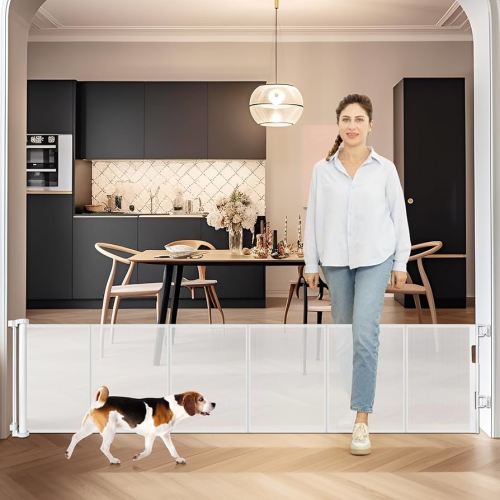 24 Inch Tall x 75 Inch Extra Wide Retractable Dog Gate for The House, Short Dog Gate to Step Over, Reinforced Mesh Puppy Gate for Doorways, Step Over Pet Gate for Stairs, Indoor/Outdoor, White