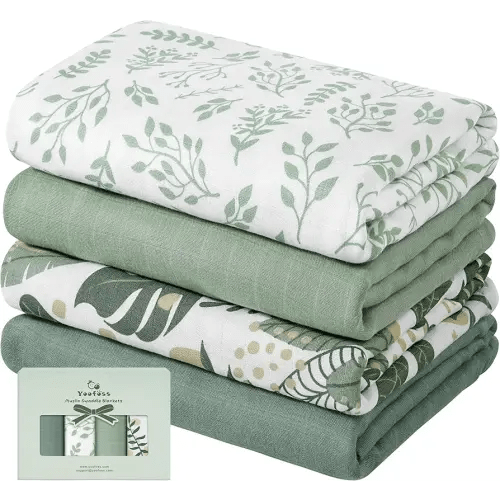 Yoofoss Muslin Swaddle Blankets, 4-Pack Receiving Blankets for Baby Boys and Girls, 47 x 47 Inches Baby Blanket Neutral Swaddle Wrap 70% Rayon from Bamboo and 30% Cotton