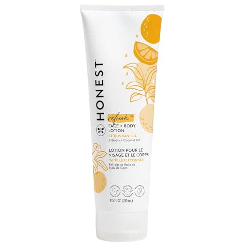 The Honest Company Hydrating Face + Body Lotion | Fast Absorbing, Naturally Derived, Hypoallergenic | Citrus Vanilla Refresh, 8.5 fl oz