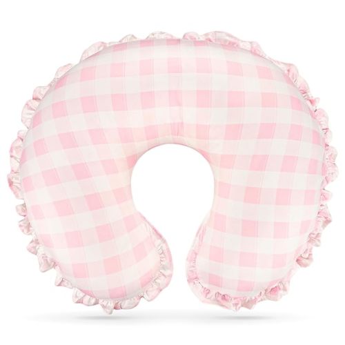 DILIMI Nursing Pillow Cover, Removable Ruffled Pillowcase for Breastfeeding Pillows, Ultra Soft Comfortable Slipcover for Baby Girl and Boy, Pink Gingham