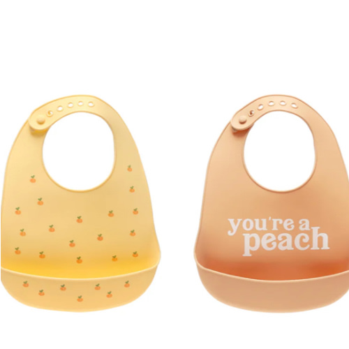 peach silicone baby bib set