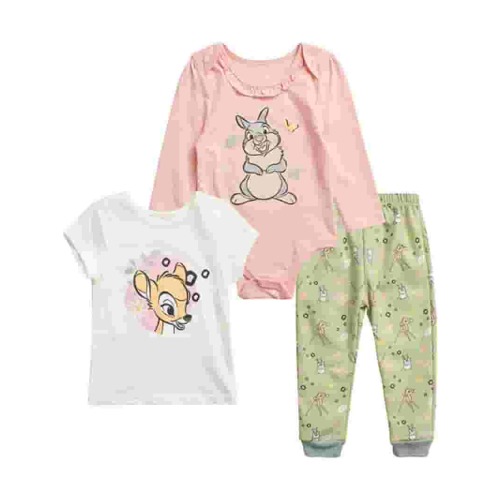 Disney Baby Girls' Bambi and Thumper 3 Piece Pants Set, Sizes 0-24M