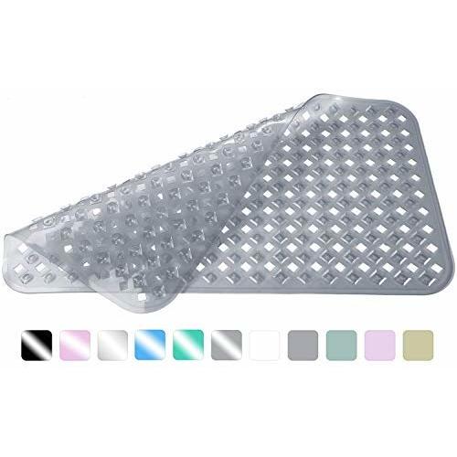Yimobra Original Bath Tub and Shower Mat Extra Long, Non-Slip with Drain Holes, Suction Cups, Phthalate Free, Machine Washable Materials Bathroom Mats (34.5 x 15.5 Inch, Clear Gray)