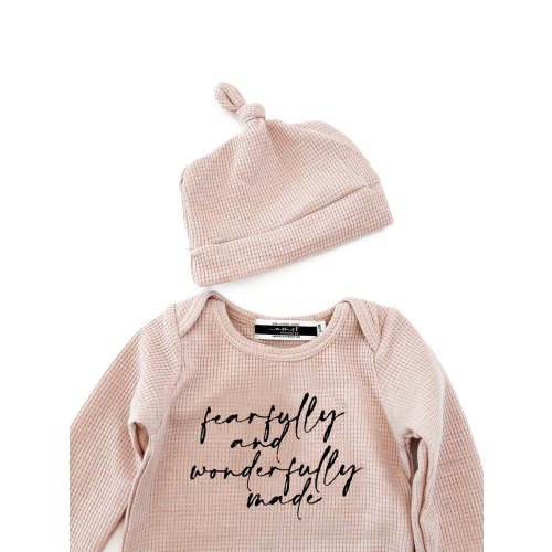 Fearfully & Wonderfully Made Knotted Baby Sleeper & Matching Beanie