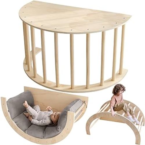 Avrsol Arch Climber with Cushion, Montessori Sensory Table for Kids, Arch Climber for Kids, Wooden Climbing Gym, Rocker Arch Climbing Toy Indoor