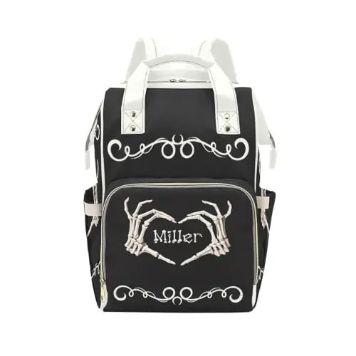 Personalized Skull Heart Art Diaper Bag Backpack Name Custom Mommy Baby Bags Casual Travel Daypack for Mom Gifts