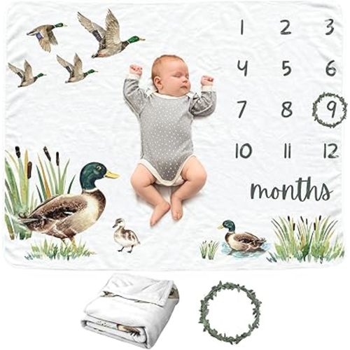 Mallard Duck Baby Monthly Blanket for Boy & Girls, Newborn Month Blanket, Soft Flannel Photography Background Prop Blanket, Personalized Shower Gift, Mallard Duck