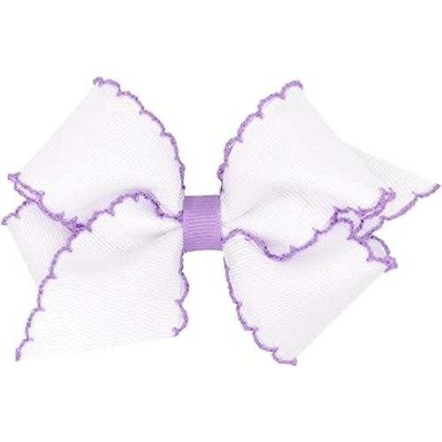 Wee Ones Girls' Classic Grosgrain Moonstitch Hair Bow on a WeeStay No-Slip Hair Clip, Small, White w/Light Orchid