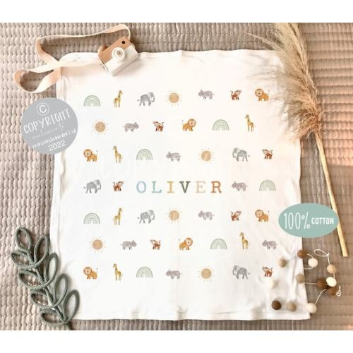 Personalised Baby Blanket, Safari Baby Gift, Personalised Baby Gift, New Baby Gift, Safari Nursery Decor - Etsy
