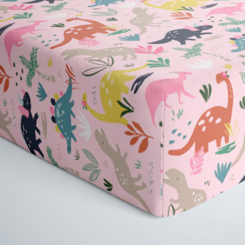 Pink Jurassic Jungle Fitted Crib Sheet - Little Sleepies