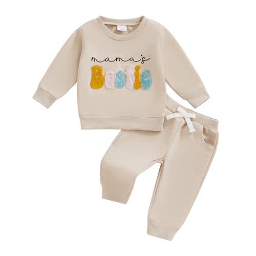 Kupretty Toddler Baby Girl Fall Winter Clothes Embroidered Letter Graphic Crewneck Sweatshirt + Joggers Pants Outfits Set