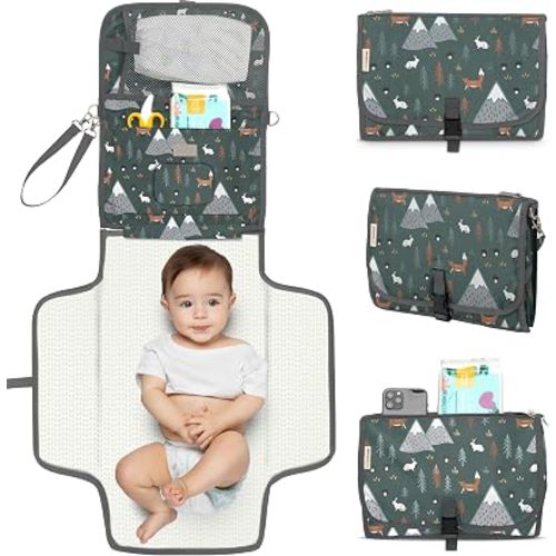 KeaBabies Portable Diaper Changing Pad, Wipeable Baby Changing Mat (Woods)