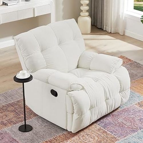 Oversized Glider Rocker Recliner Chair Manual Reclining Sofachair with Wider Pillow-top Armrests and Tufted Backrest, 360 Swivel Rocker Glider Nursery Chairs for Living Room, Ultra-Comfy Chenille